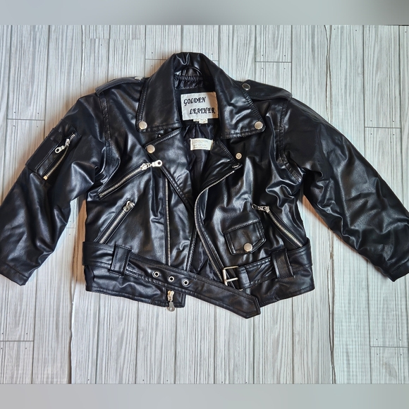 Children's Black Leather Biker Jacket Size 5T - Picture 3 of 16